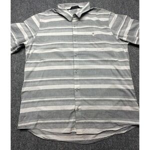 Travis Mathew Shirt Mens 2XL Gray White Striped Short Sleeve Button Up Casual